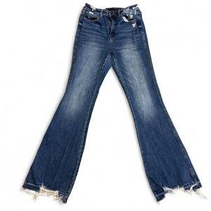 Flying Monkey Distressed Raw Hem Flare Jeans Women’s 29x32 Blue Denim
